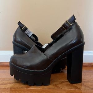 Cleated brown vegan leather platform